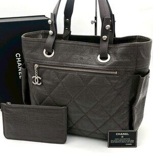 Chanel Paris Biarritz GM Tote Leather Gray